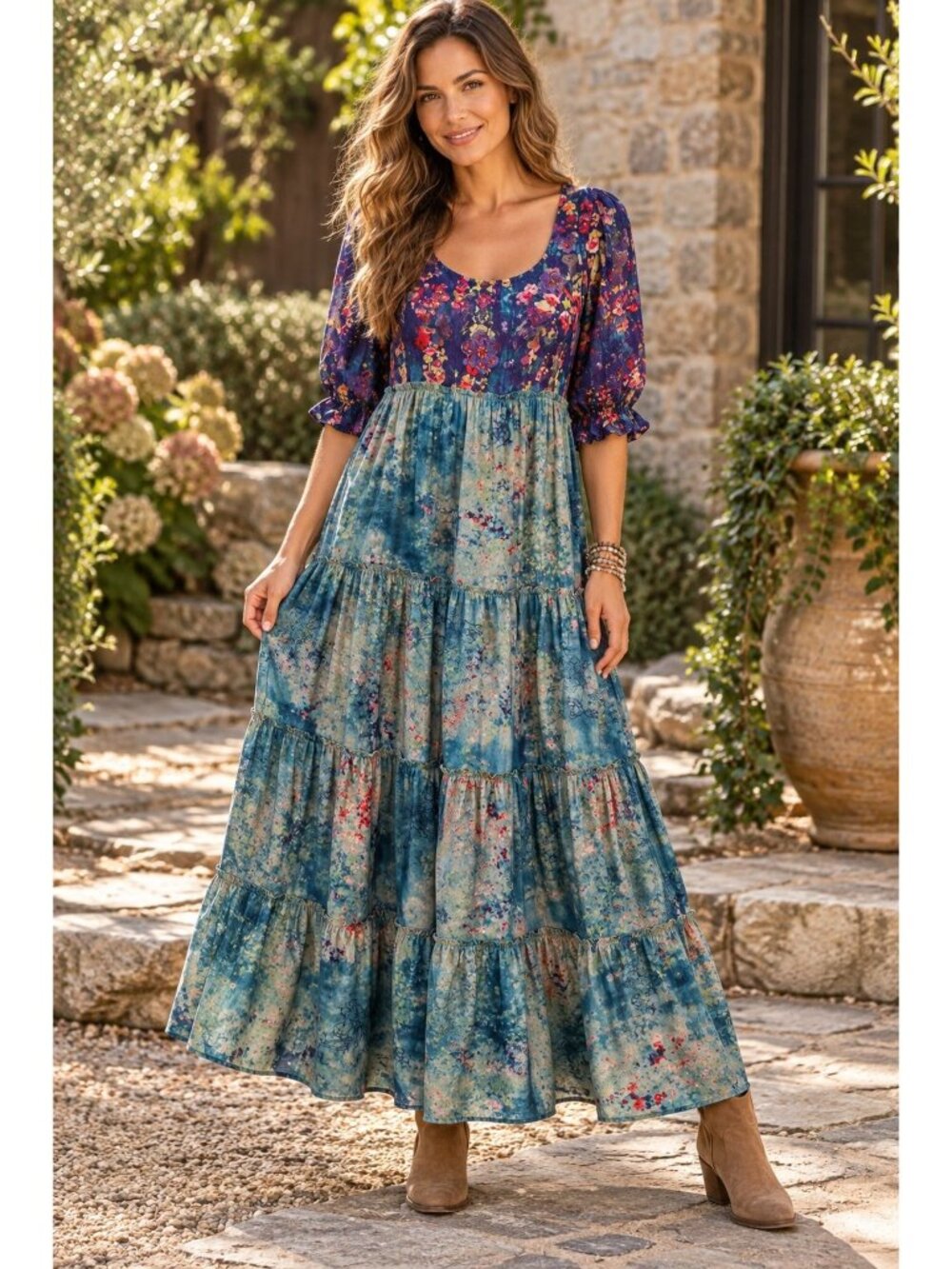 Natural Life NWT Floral Tiered Maxi Dress XS